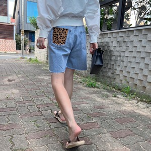 leopard point denim shorts